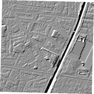 Shaded relief map of the ground around HU93RJ, computed from Environment Agency LiDAR. The ground here sits at about 2 m above sea level and falls 6 m across the surrounding 800 m. Surface water reaching this point runs off ground lying to the south-south-east, 1.9 m higher.