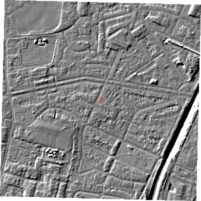 Shaded relief map of the ground around HU93RU, computed from Environment Agency LiDAR. The ground here sits at about 3 m above sea level and falls 6 m across the surrounding 800 m. Surface water reaching this point runs off ground lying to the south-west, 0.6 m higher.