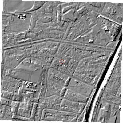 Shaded relief map of the ground around HU93RX, computed from Environment Agency LiDAR. The ground here sits at about 3 m above sea level and falls 6 m across the surrounding 800 m. Surface water reaching this point runs off ground lying to the south-east, 0.7 m higher.