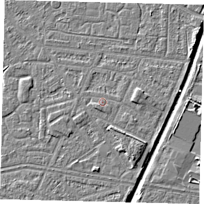 Shaded relief map of the ground around HU93SH, computed from Environment Agency LiDAR. The ground here sits at about 3 m above sea level and falls 6 m across the surrounding 800 m. Surface water reaching this point runs off ground lying to the south-west, 1.1 m higher.