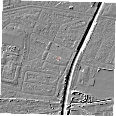 Shaded relief map of the ground around HU93SJ, computed from Environment Agency LiDAR. The ground here sits at about 3 m above sea level and falls 8 m across the surrounding 800 m. Surface water reaching this point runs off ground lying to the south-east, 0.8 m higher.