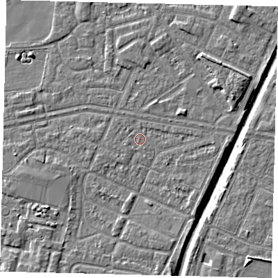 Shaded relief map of the ground around HU93SZ, computed from Environment Agency LiDAR. The ground here sits at about 3 m above sea level and falls 6 m across the surrounding 800 m. Surface water reaching this point runs off ground lying to the west-south-west, 0.9 m higher.
