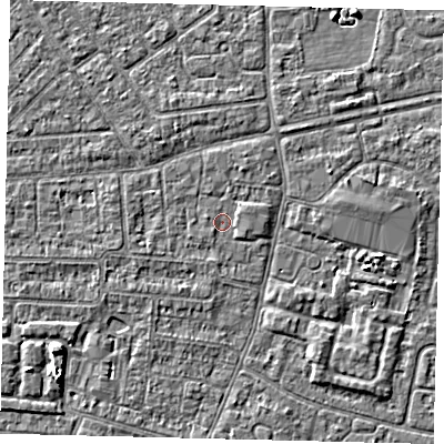 Shaded relief map of the ground around HU93TQ, computed from Environment Agency LiDAR. The ground here sits at about 2 m above sea level and falls 4 m across the surrounding 800 m. Surface water reaching this point runs off ground lying to the north-north-east, 1.0 m higher.