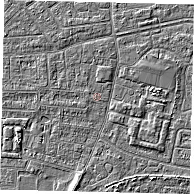 Shaded relief map of the ground around HU93TY, computed from Environment Agency LiDAR. The ground here sits at about 2 m above sea level and falls 4 m across the surrounding 800 m. Surface water reaching this point runs off ground lying to the west-south-west, 3.9 m higher.