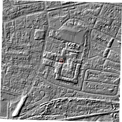 Shaded relief map of the ground around HU93TZ, computed from Environment Agency LiDAR. The ground here sits at about 3 m above sea level and falls 6 m across the surrounding 800 m. Surface water reaching this point runs off ground lying to the south-south-west, 1.9 m higher.