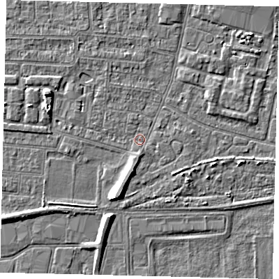 Shaded relief map of the ground around HU93UH, computed from Environment Agency LiDAR. The ground here sits at about 2 m above sea level and falls 6 m across the surrounding 800 m. Surface water reaching this point runs off ground lying to the south-south-west, 3.0 m higher.