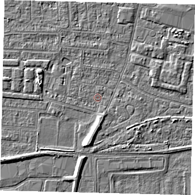 Shaded relief map of the ground around HU93UQ, computed from Environment Agency LiDAR. The ground here sits at about 2 m above sea level and falls 6 m across the surrounding 800 m. Surface water reaching this point runs off ground lying to the south-south-east, 1.4 m higher.