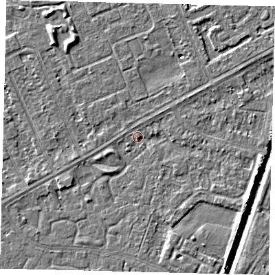 Shaded relief map of the ground around HU94AA, computed from Environment Agency LiDAR. The ground here sits at about 2 m above sea level and falls 6 m across the surrounding 800 m. Surface water reaching this point runs off ground lying to the south-west, 2.2 m higher.