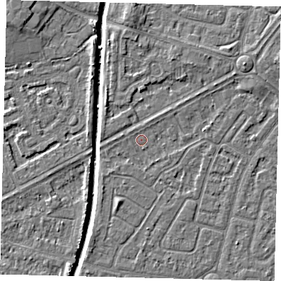 Shaded relief map of the ground around HU94AG, computed from Environment Agency LiDAR. The ground here sits at about 2 m above sea level and falls 6 m across the surrounding 800 m. Surface water reaching this point runs off ground lying to the south-south-west, 1.9 m higher.