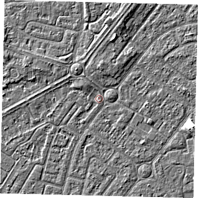 Shaded relief map of the ground around HU94AL, computed from Environment Agency LiDAR. The ground here sits at about 2 m above sea level and falls 5 m across the surrounding 800 m. Surface water reaching this point runs off ground lying to the north-west, 1.4 m higher.