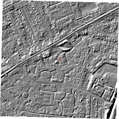 Shaded relief map of the ground around HU94AN, computed from Environment Agency LiDAR. The ground here sits at about 2 m above sea level and falls 6 m across the surrounding 800 m. Surface water reaching this point runs off ground lying to the north-north-east, 1.5 m higher.