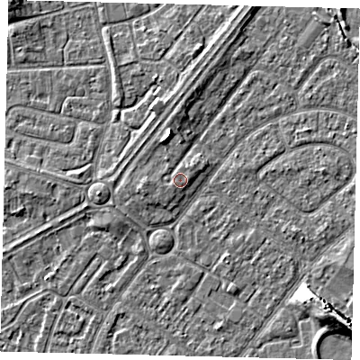 Shaded relief map of the ground around HU94AU, computed from Environment Agency LiDAR. The ground here sits at about 3 m above sea level and falls 9 m across the surrounding 800 m. Surface water reaching this point runs off ground lying to the west-south-west, 0.5 m higher.