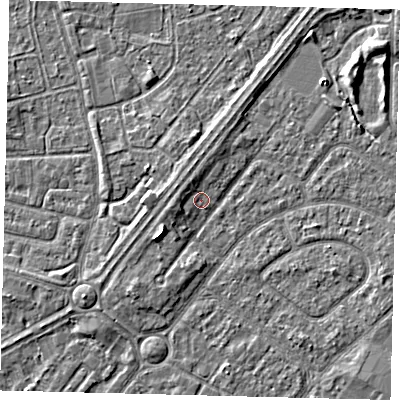 Shaded relief map of the ground around HU94AZ, computed from Environment Agency LiDAR. The ground here sits at about 2 m above sea level and falls 4 m across the surrounding 800 m. Surface water reaching this point runs off ground lying to the west-south-west, 1.8 m higher.