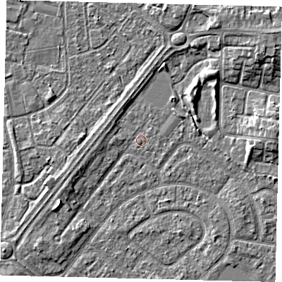 Shaded relief map of the ground around HU94BB, computed from Environment Agency LiDAR. The ground here sits at about 2 m above sea level and falls 5 m across the surrounding 800 m. Surface water reaching this point runs off ground lying to the north-east, 4.3 m higher.