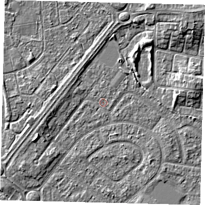 Shaded relief map of the ground around HU94BD, computed from Environment Agency LiDAR. The ground here sits at about 2 m above sea level and falls 5 m across the surrounding 800 m. Surface water reaching this point runs off ground lying to the north-east, 4.3 m higher.