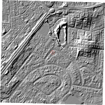 Shaded relief map of the ground around HU94BL, computed from Environment Agency LiDAR. The ground here sits at about 2 m above sea level and falls 5 m across the surrounding 800 m. Surface water reaching this point runs off ground lying to the north-east, 5.1 m higher.
