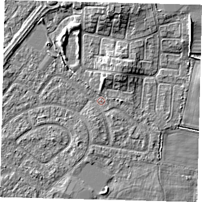 Shaded relief map of the ground around HU94BN, computed from Environment Agency LiDAR. The ground here sits at about 3 m above sea level and falls 6 m across the surrounding 800 m. Surface water reaching this point runs off ground lying to the north-east, 3.3 m higher.