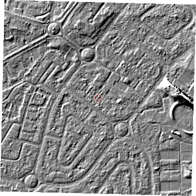 Shaded relief map of the ground around HU94DJ, computed from Environment Agency LiDAR. The ground here sits at about 2 m above sea level and falls 9 m across the surrounding 800 m. Surface water reaching this point runs off ground lying to the south, 0.6 m higher.