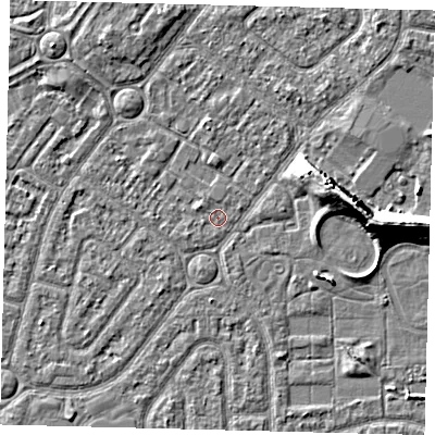 Shaded relief map of the ground around HU94DT, computed from Environment Agency LiDAR. The ground here sits at about 2 m above sea level and falls 9 m across the surrounding 800 m. Surface water reaching this point runs off ground lying to the west-north-west, 0.7 m higher.