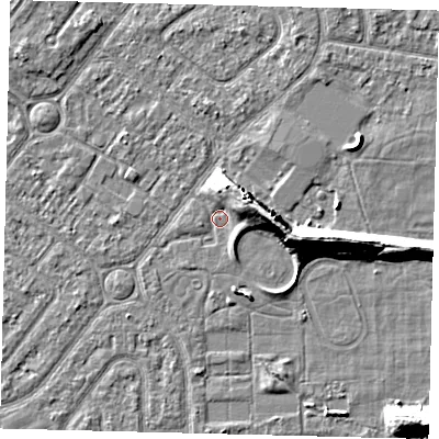 Shaded relief map of the ground around HU94DZ, computed from Environment Agency LiDAR. The ground here sits at about 2 m above sea level and falls 9 m across the surrounding 800 m. Surface water reaching this point runs off ground lying to the east-south-east, 9.0 m higher.