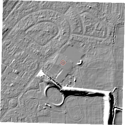 Shaded relief map of the ground around HU94EE, computed from Environment Agency LiDAR. The ground here sits at about 3 m above sea level and falls 11 m across the surrounding 800 m. The ground contributing surface water to this point lies to the west-south-west.