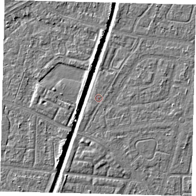 Shaded relief map of the ground around HU94EF, computed from Environment Agency LiDAR. The ground here sits at about 2 m above sea level and falls 6 m across the surrounding 800 m. Surface water reaching this point runs off ground lying to the south-west, 0.9 m higher.