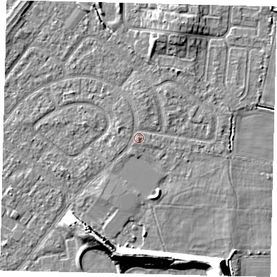 Shaded relief map of the ground around HU94EL, computed from Environment Agency LiDAR. The ground here sits at about 3 m above sea level and falls 11 m across the surrounding 800 m. Surface water reaching this point runs off ground lying to the south-south-east, 9.1 m higher.