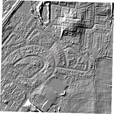 Shaded relief map of the ground around HU94EN, computed from Environment Agency LiDAR. The ground here sits at about 3 m above sea level and falls 8 m across the surrounding 800 m. Surface water reaching this point runs off ground lying to the north-east, 0.9 m higher.