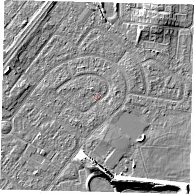 Shaded relief map of the ground around HU94EQ, computed from Environment Agency LiDAR. The ground here sits at about 2 m above sea level and falls 10 m across the surrounding 800 m. Surface water reaching this point runs off ground lying to the east, 0.9 m higher.