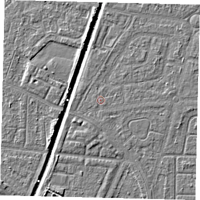 Shaded relief map of the ground around HU94ES, computed from Environment Agency LiDAR. The ground here sits at about 3 m above sea level and falls 6 m across the surrounding 800 m. Surface water reaching this point runs off ground lying to the south-south-west, 0.7 m higher.