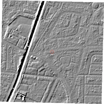 Shaded relief map of the ground around HU94EU, computed from Environment Agency LiDAR. The ground here sits at about 3 m above sea level and falls 6 m across the surrounding 800 m. Surface water reaching this point runs off ground lying to the west-south-west, 0.7 m higher.