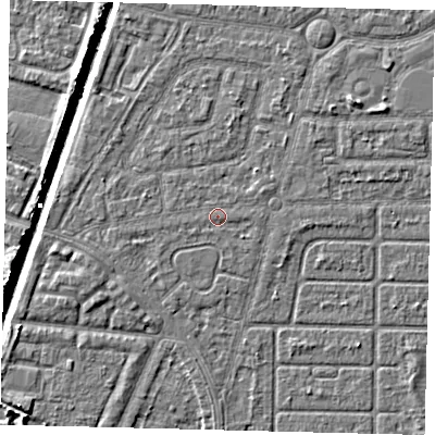 Shaded relief map of the ground around HU94EX, computed from Environment Agency LiDAR. The ground here sits at about 3 m above sea level and falls 6 m across the surrounding 800 m. Surface water reaching this point runs off ground lying to the east-north-east, 0.5 m higher.