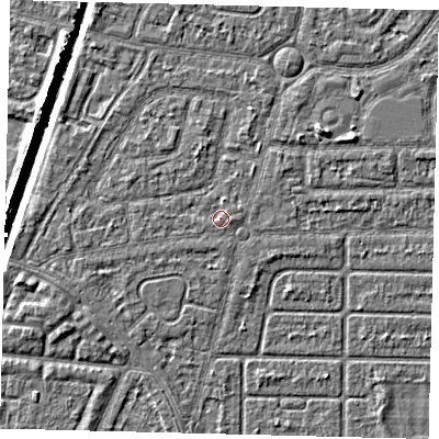 Shaded relief map of the ground around HU94EY, computed from Environment Agency LiDAR. The ground here sits at about 2 m above sea level and falls 5 m across the surrounding 800 m. Surface water reaching this point runs off ground lying to the north-north-east, 0.7 m higher.