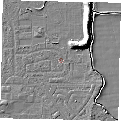 Shaded relief map of the ground around HU94HR, computed from Environment Agency LiDAR. The ground here sits at about 2 m above sea level and falls 11 m across the surrounding 800 m. Surface water reaching this point runs off ground lying to the north-east, 10.7 m higher.