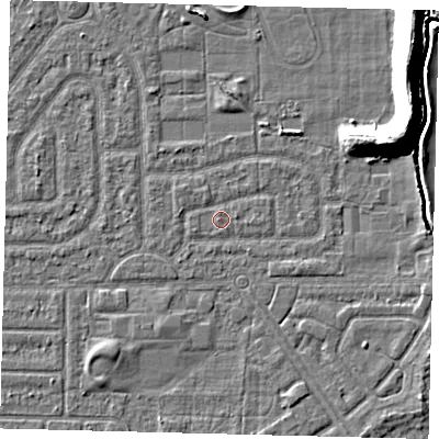 Shaded relief map of the ground around HU94HX, computed from Environment Agency LiDAR. The ground here sits at about 2 m above sea level and falls 11 m across the surrounding 800 m. Surface water reaching this point runs off ground lying to the west-south-west, 0.6 m higher.