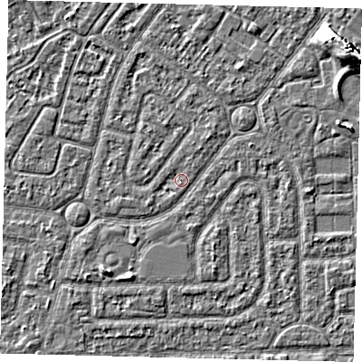 Shaded relief map of the ground around HU94JN, computed from Environment Agency LiDAR. The ground here sits at about 2 m above sea level and falls 7 m across the surrounding 800 m. Surface water reaching this point runs off ground lying to the south-west, 0.8 m higher.
