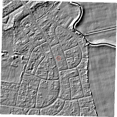 Shaded relief map of the ground around HU94LY, computed from Environment Agency LiDAR. The ground here sits at about 2 m above sea level and falls 3 m across the surrounding 800 m. Surface water reaching this point runs off ground lying to the south-south-west, 0.6 m higher.