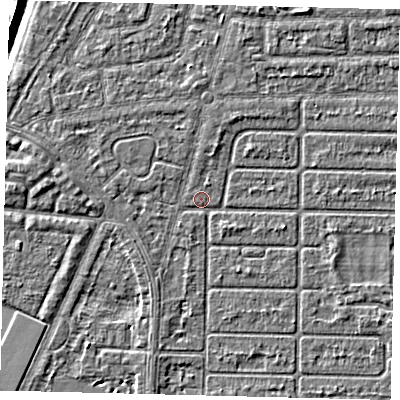 Shaded relief map of the ground around HU94PA, computed from Environment Agency LiDAR. The ground here sits at about 2 m above sea level and falls 5 m across the surrounding 800 m. Surface water reaching this point runs off ground lying to the west-north-west, 1.1 m higher.