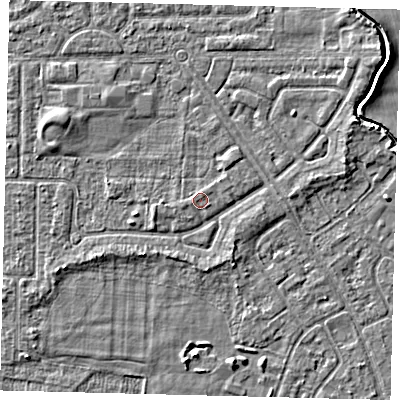 Shaded relief map of the ground around HU94QJ, computed from Environment Agency LiDAR. The ground here sits at about 3 m above sea level and falls 3 m across the surrounding 800 m. Surface water reaching this point runs off ground lying to the north-north-east, 0.6 m higher.