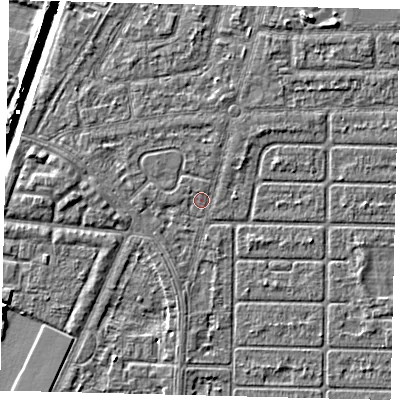 Shaded relief map of the ground around HU94SB, computed from Environment Agency LiDAR. The ground here sits at about 2 m above sea level and falls 5 m across the surrounding 800 m. Surface water reaching this point runs off ground lying to the west-north-west, 0.9 m higher.