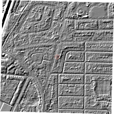 Shaded relief map of the ground around HU94SE, computed from Environment Agency LiDAR. The ground here sits at about 2 m above sea level and falls 5 m across the surrounding 800 m. Surface water reaching this point runs off ground lying to the north, 0.7 m higher.