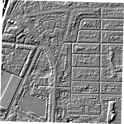 Shaded relief map of the ground around HU94SF, computed from Environment Agency LiDAR. The ground here sits at about 2 m above sea level and falls 6 m across the surrounding 800 m. Surface water reaching this point runs off ground lying to the south-south-west, 0.9 m higher.