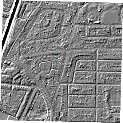 Shaded relief map of the ground around HU94SG, computed from Environment Agency LiDAR. The ground here sits at about 2 m above sea level and falls 5 m across the surrounding 800 m. Surface water reaching this point runs off ground lying to the north-north-east, 0.7 m higher.