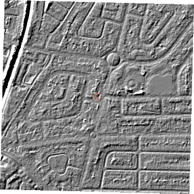 Shaded relief map of the ground around HU94SL, computed from Environment Agency LiDAR. The ground here sits at about 2 m above sea level and falls 5 m across the surrounding 800 m. Surface water reaching this point runs off ground lying to the north-north-west, 0.6 m higher.