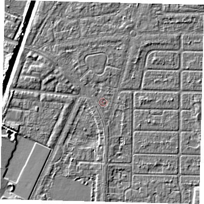 Shaded relief map of the ground around HU94SQ, computed from Environment Agency LiDAR. The ground here sits at about 2 m above sea level and falls 6 m across the surrounding 800 m. Surface water reaching this point runs off ground lying to the west-south-west, 0.6 m higher.