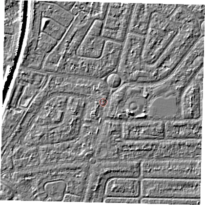 Shaded relief map of the ground around HU94SS, computed from Environment Agency LiDAR. The ground here sits at about 2 m above sea level and falls 5 m across the surrounding 800 m. Surface water reaching this point runs off ground lying to the south-west, 0.7 m higher.