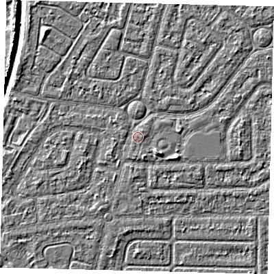 Shaded relief map of the ground around HU94ST, computed from Environment Agency LiDAR. The ground here sits at about 2 m above sea level and falls 5 m across the surrounding 800 m. Surface water reaching this point runs off ground lying to the west-south-west, 0.7 m higher.