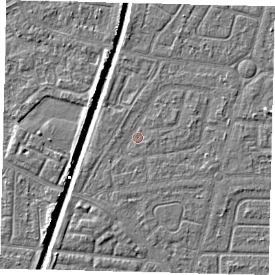 Shaded relief map of the ground around HU94SW, computed from Environment Agency LiDAR. The ground here sits at about 2 m above sea level and falls 6 m across the surrounding 800 m. Surface water reaching this point runs off ground lying to the south-south-west, 1.0 m higher.