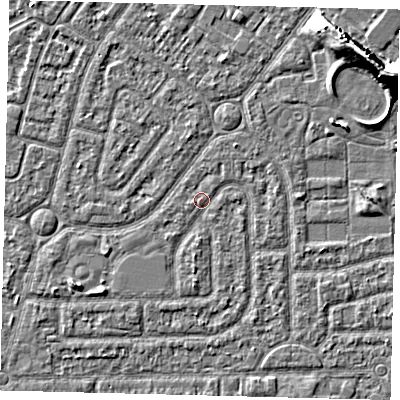 Shaded relief map of the ground around HU94TA, computed from Environment Agency LiDAR. The ground here sits at about 2 m above sea level and falls 9 m across the surrounding 800 m. Surface water reaching this point runs off ground lying to the south, 0.9 m higher.
