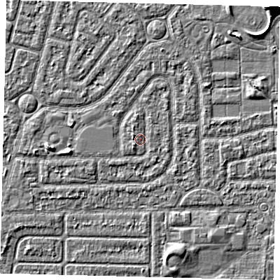 Shaded relief map of the ground around HU94TB, computed from Environment Agency LiDAR. The ground here sits at about 2 m above sea level and falls 5 m across the surrounding 800 m. Surface water reaching this point runs off ground lying to the west-north-west, 0.9 m higher.